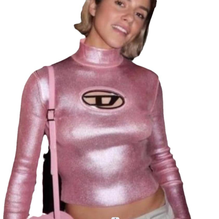 Damen Glitzerndes Crop-Top mit kreativem Ausschnitt Drune