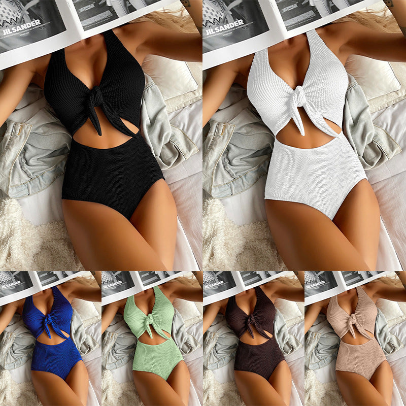 Damen Einteiler Badeanzug mit Knotendesign und Cut-Out-Details Drune