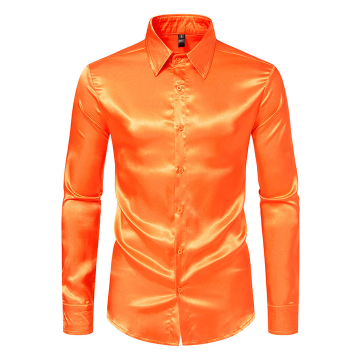 Herren Elegantes Satin-Hemd mit modernem Kragen und feiner Textur Drune