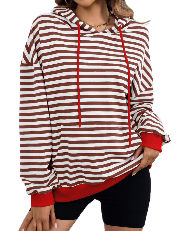 Damen lässiger Kapuzenpullover mit buntem Streifenmuster Drune
