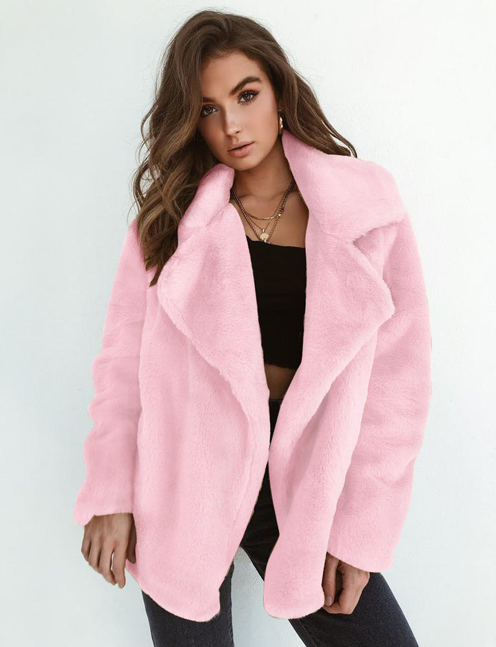 Damen elegante Fake-Fur Jacke mit weichem Kragen und lässigem Schnitt Drune