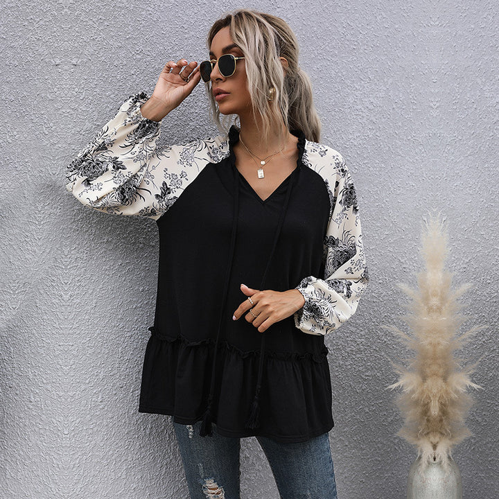 Damen Kapuzenpullover mit floralem Design und peplum Schnitt Drune