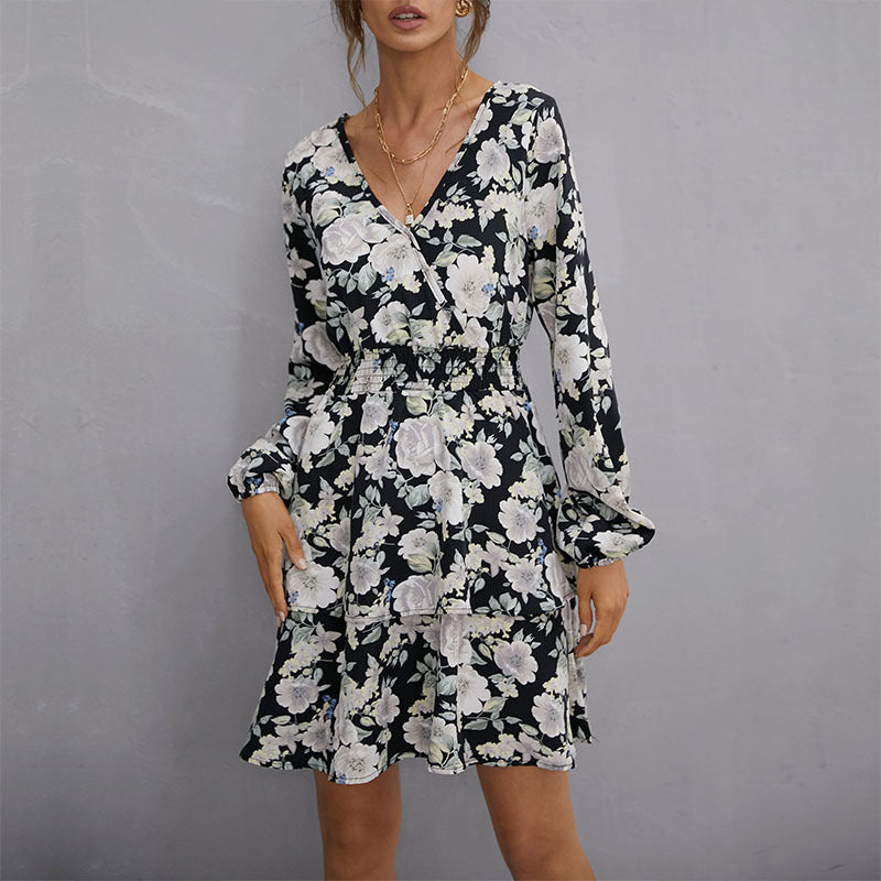Damen Wickelkleid mit floralen Mustern und elastischer Taille Drune