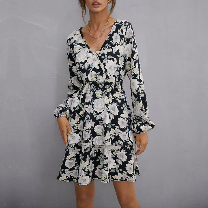 Damen Wickelkleid mit floralen Mustern und elastischer Taille Drune