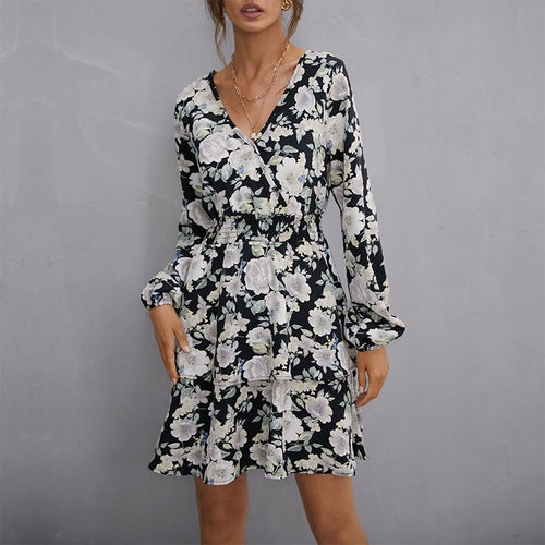 Damen Wickelkleid mit floralen Mustern und elastischer Taille Drune