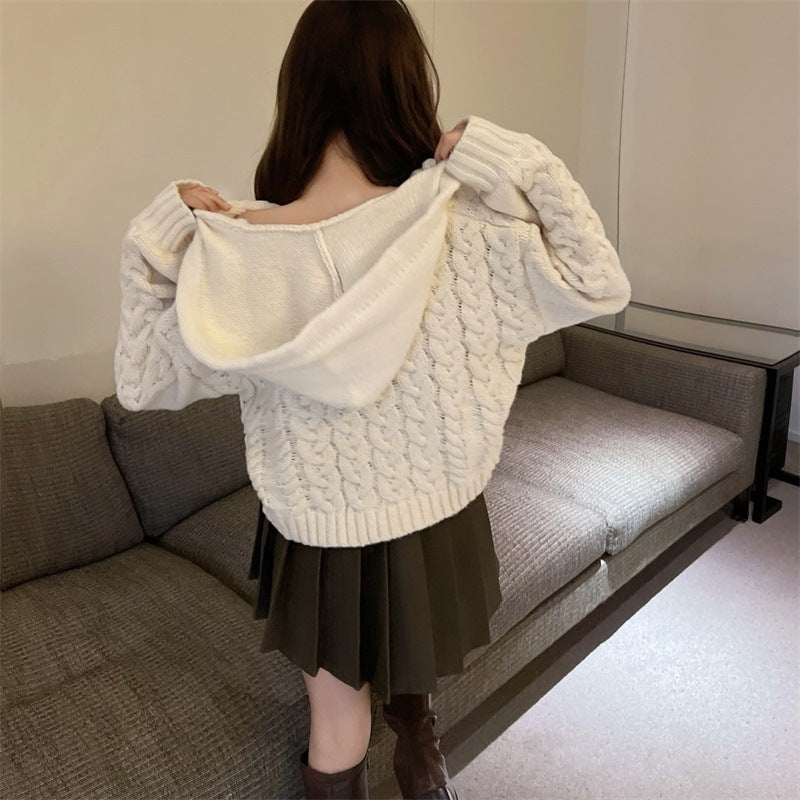 Damen Grobstrick-Poncho mit Kapuze und zeitgemäßem Design Drune