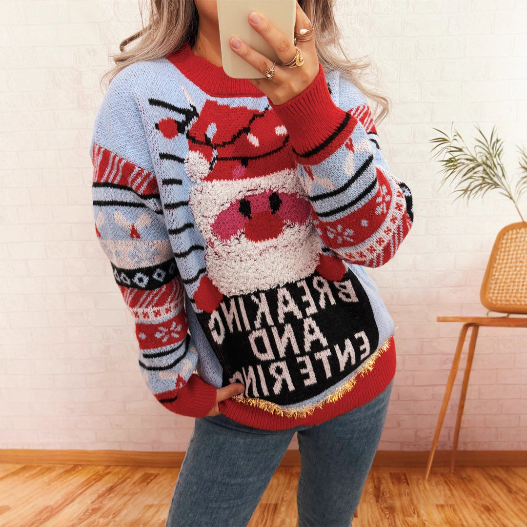 Damen Weihnachts-Pullover mit kreativem Rentier-Motiv und fröhlichem Design Drune