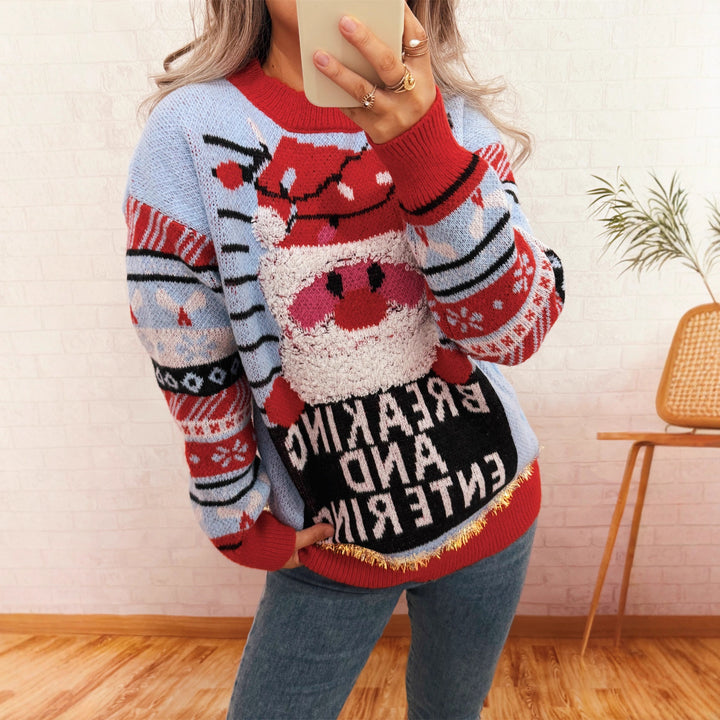 Damen Weihnachts-Pullover mit kreativem Rentier-Motiv und fröhlichem Design Drune