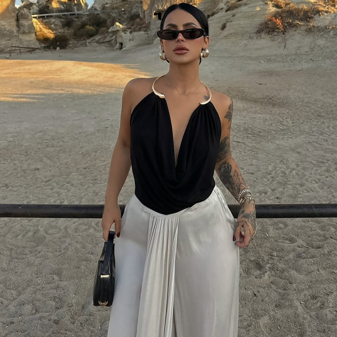 Damen Wickeltop mit raffiniertem Ausschnitt und eleganter Drapierung Drune