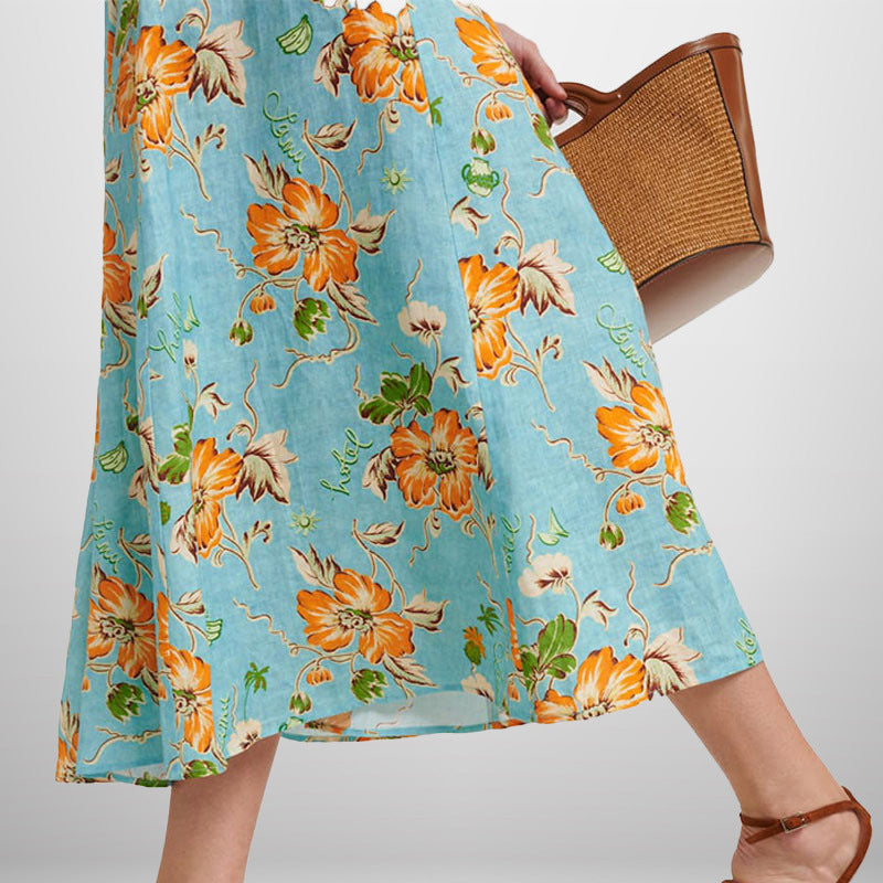 Damen Midikleid mit voluminösen Puffärmeln und floralem Muster Drune