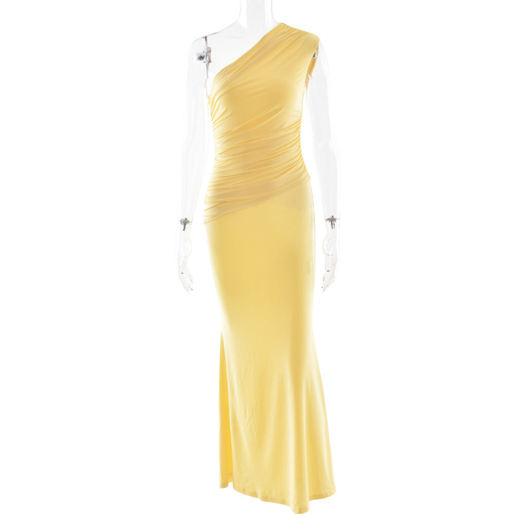 Damen Langarm-Maxikleid mit asymmetrischem Schnitt und raffinierten Drapierungen Drune