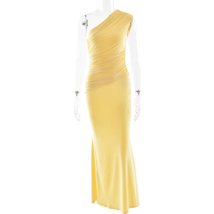 Damen Langarm-Maxikleid mit asymmetrischem Schnitt und raffinierten Drapierungen Drune