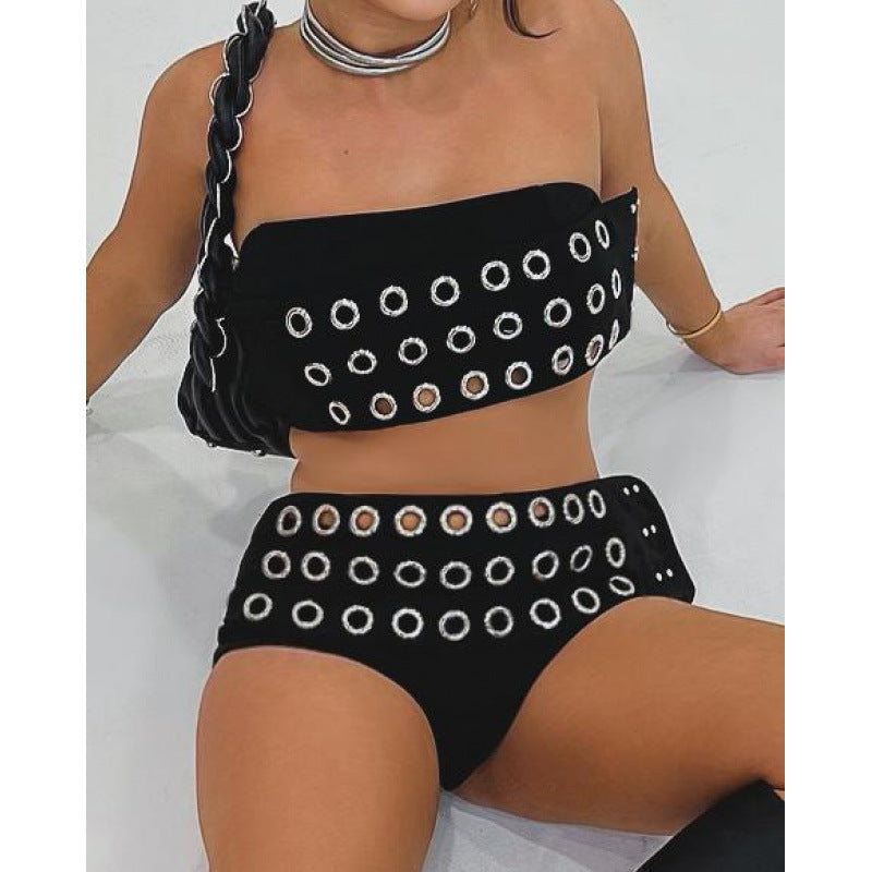 Damen modischer Minirock mit asymmetrischem Schnitt und metallischen Details Drune