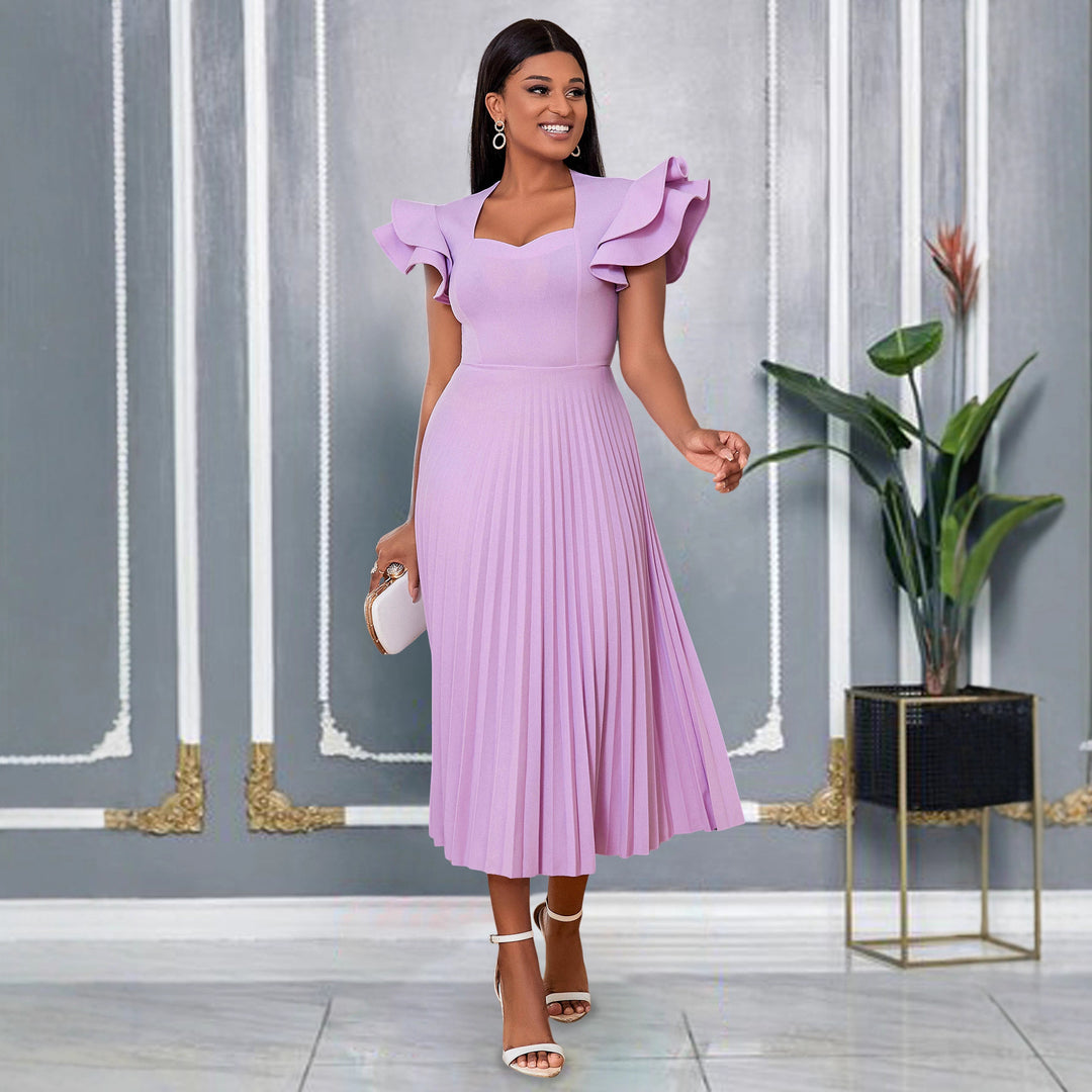 Damen plissiertes Maxikleid mit eleganten Rüschendetails Drune