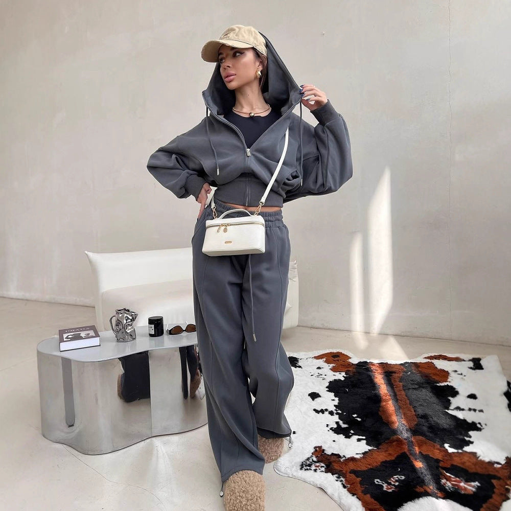 Damen komfortables und elegantes Loungewear-Set mit Kapuze und weiten Hosen Drune