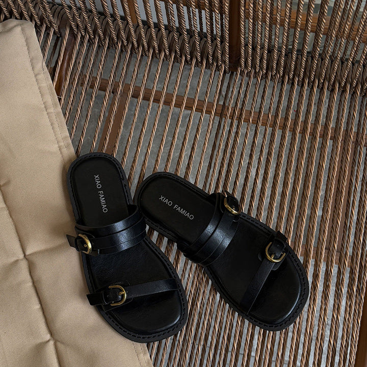 Damen elegante Komfort-Pantoletten mit verstellbarem Riemen und ergonomischer Sohle Drune