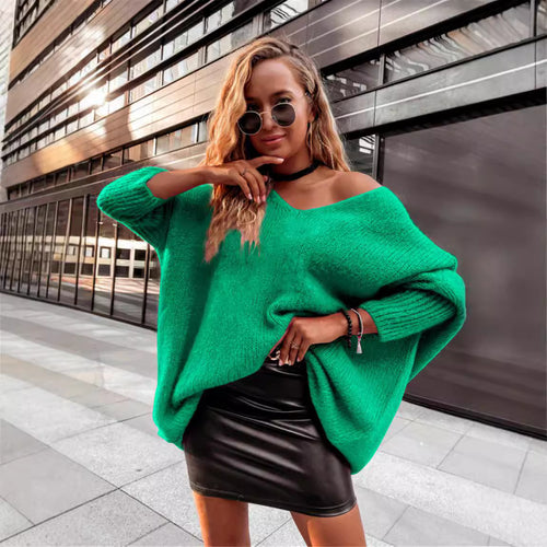 Damen Oversized Pullover mit weitem Ausschnitt Drune