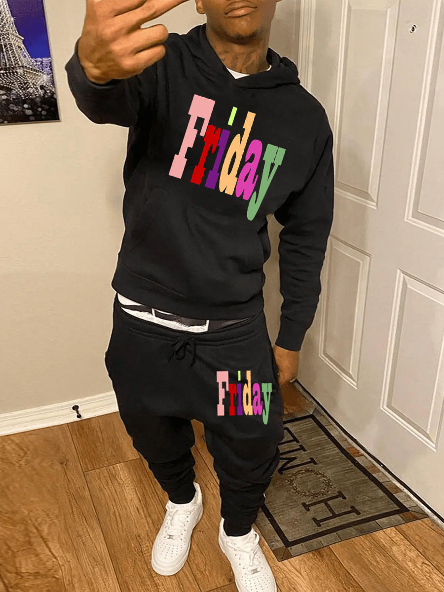 Herren Hoodie- und Jogginghose-Set mit kreativem Aufdruck Drune