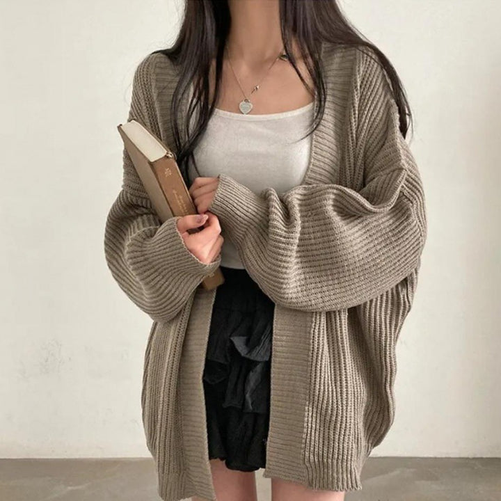 Damen Übergröße Strickjacke mit weit geschnittenen Ärmeln und strukturierter Textur Drune