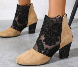 Damen Elegante Schnürstiefeletten mit floraler Spitze und trendigem Blockabsatz Drune
