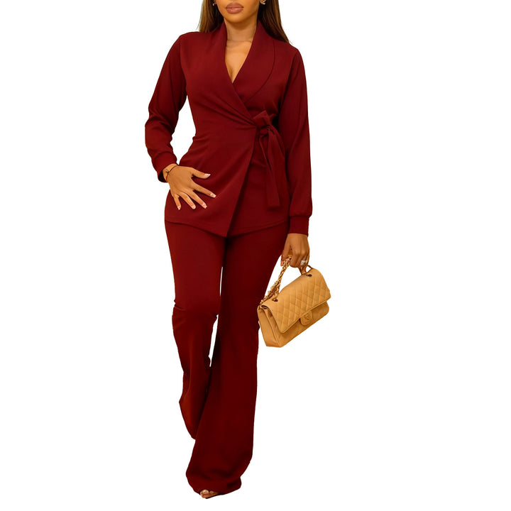 Damen elegantes Blazer-Set mit weitem Bein und modischem Gürtel Drune