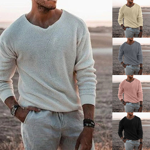 Herren Pullover mit V-Ausschnitt und strukturiertem Design Drune