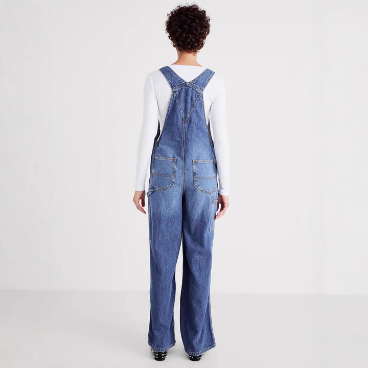 Damen Denim-Latzhose mit weitem Bein und verstellbaren Trägern Drune