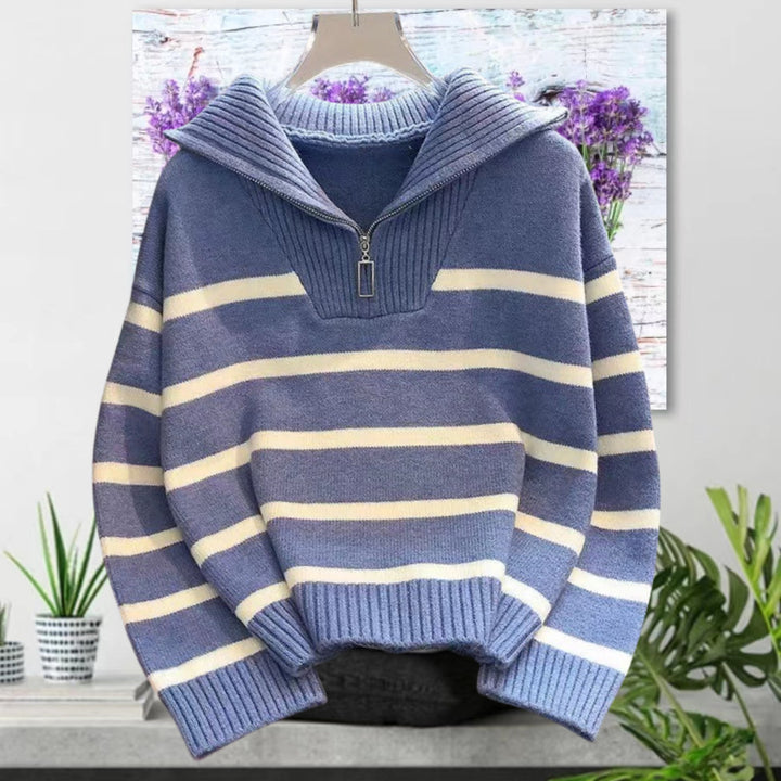 Damen gestreifter Pullover mit hohem Kragen und Reißverschluss Drune