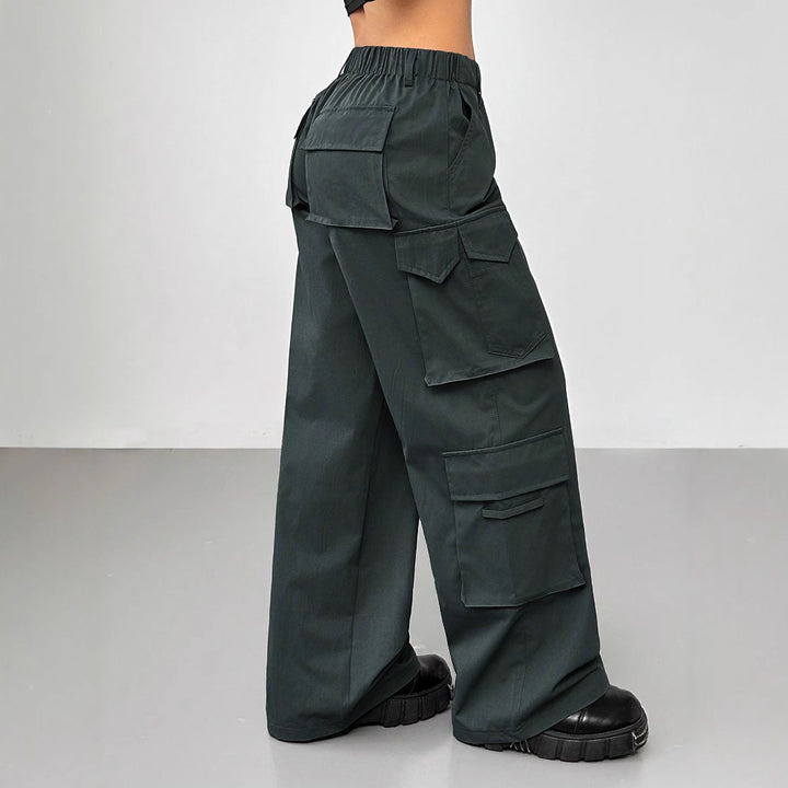 Damen weite Cargo-Hose mit elastischem Bund und praktischen Taschen Drune