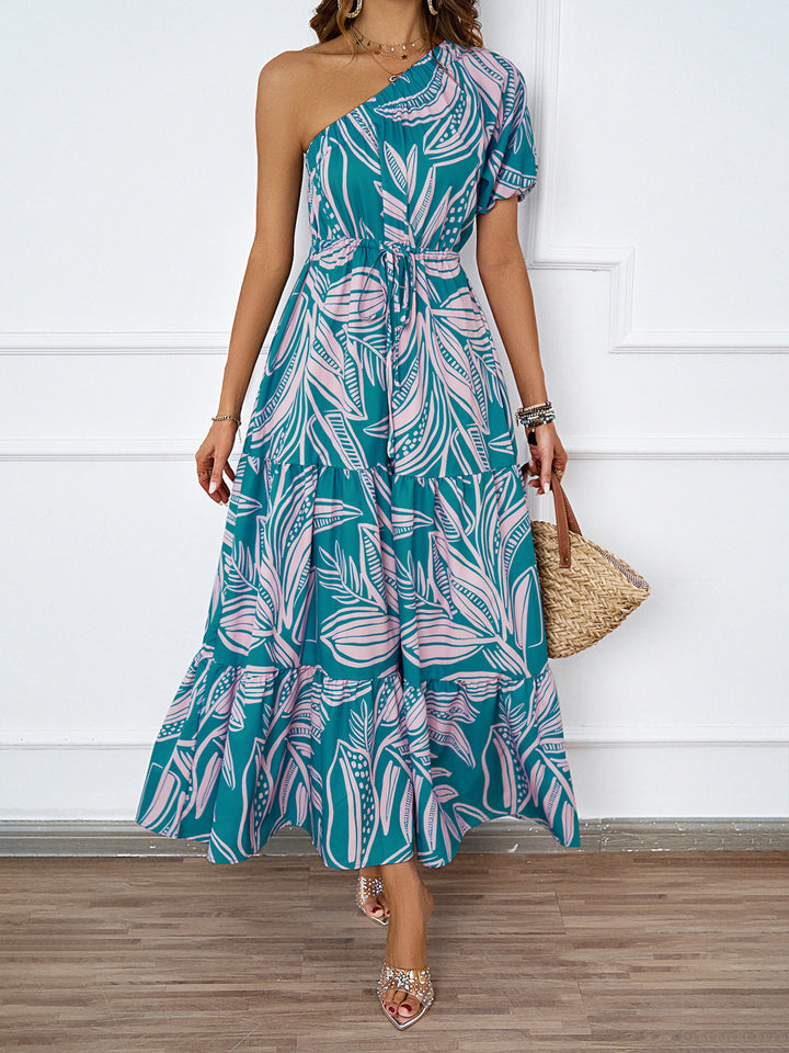 Damen Maxikleid im asymmetrischen Design mit floralem Muster und Wickelgürtel Drune