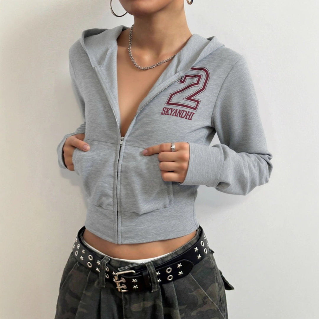Damen cropped Kapuzenjacke mit durchgehendem Reißverschluss und stylischem Logo Drune