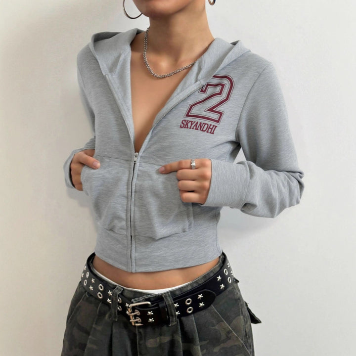 Damen cropped Kapuzenjacke mit durchgehendem Reißverschluss und stylischem Logo Drune