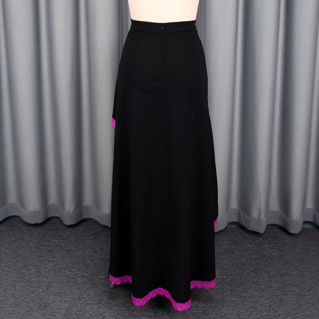 Damen eleganter Maxirock mit floralen Spitzenakzenten Drune