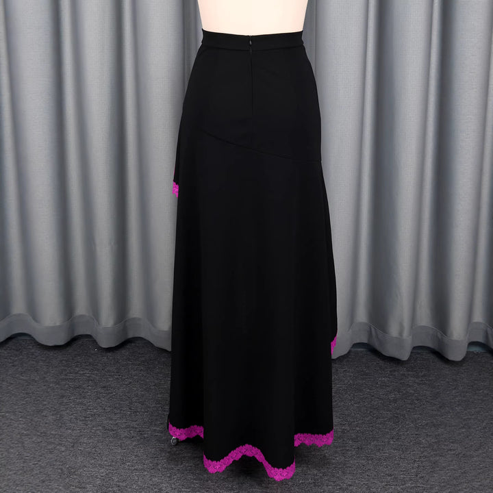 Damen eleganter Maxirock mit floralen Spitzenakzenten Drune