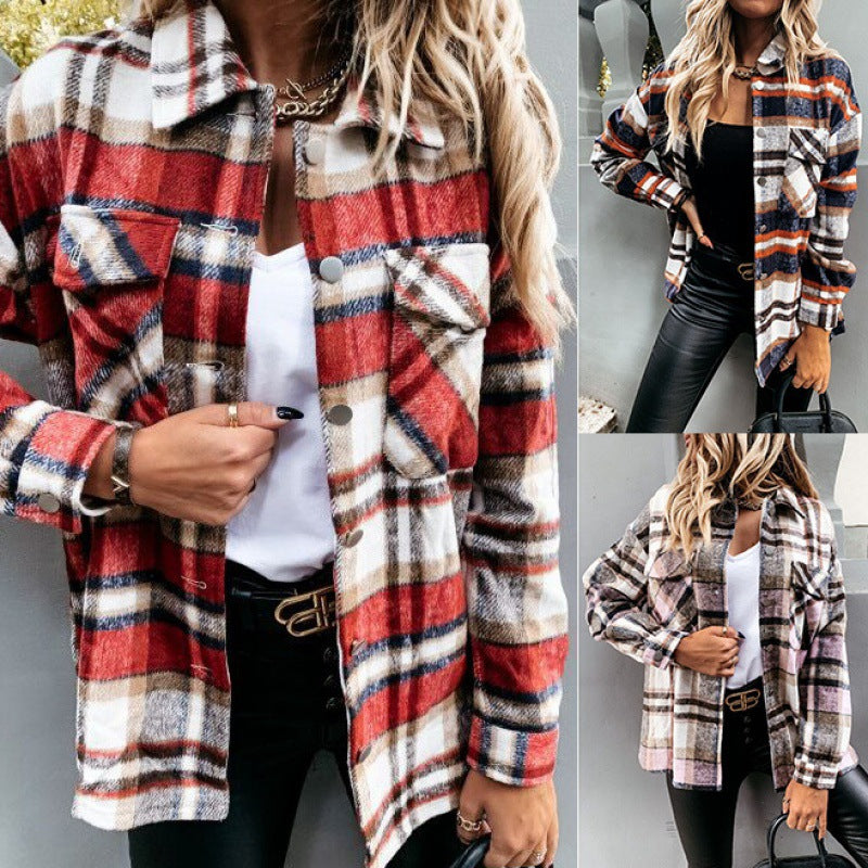 Damen Karomuster Flanelljacke Drune