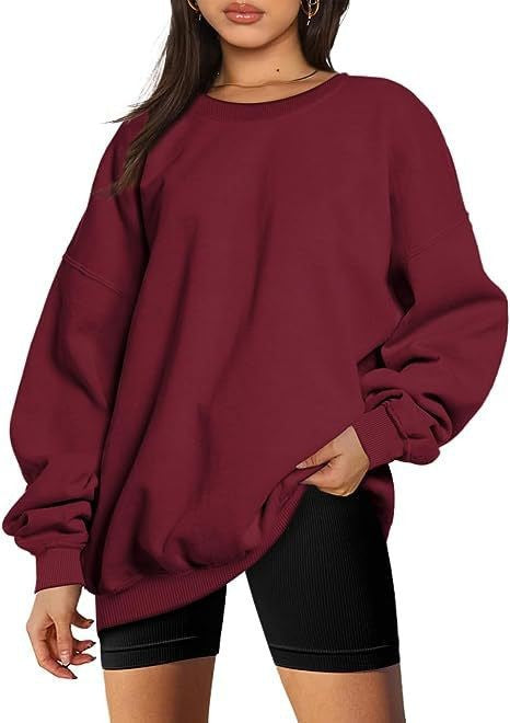 Damen nan extralanger Oversize-Sweatpullover mit Ballonärmeln, geripptem Saum und angerauter Innenseite Drune