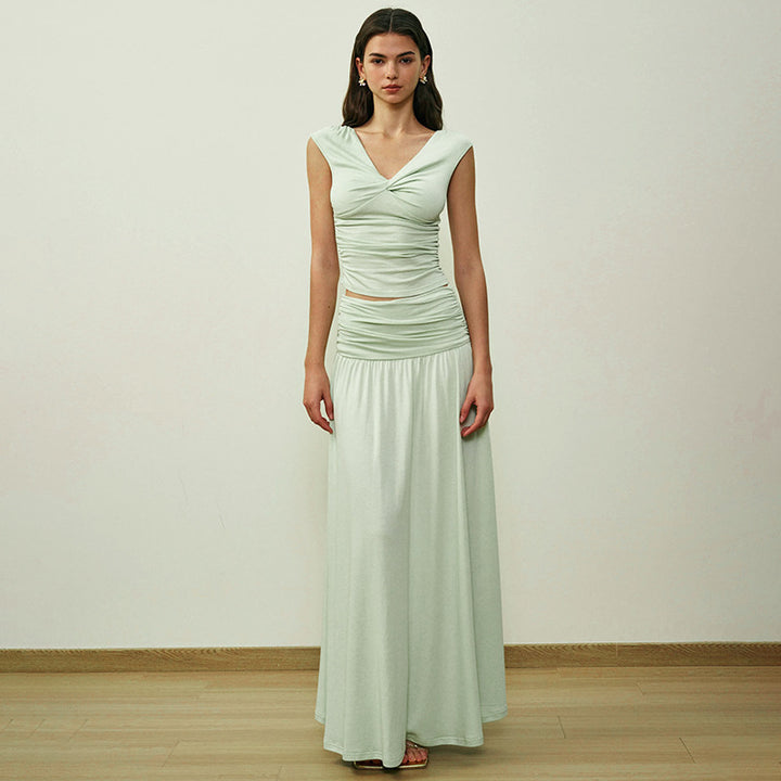 Damen Langarm-Maxikleid mit drapierten Details Drune