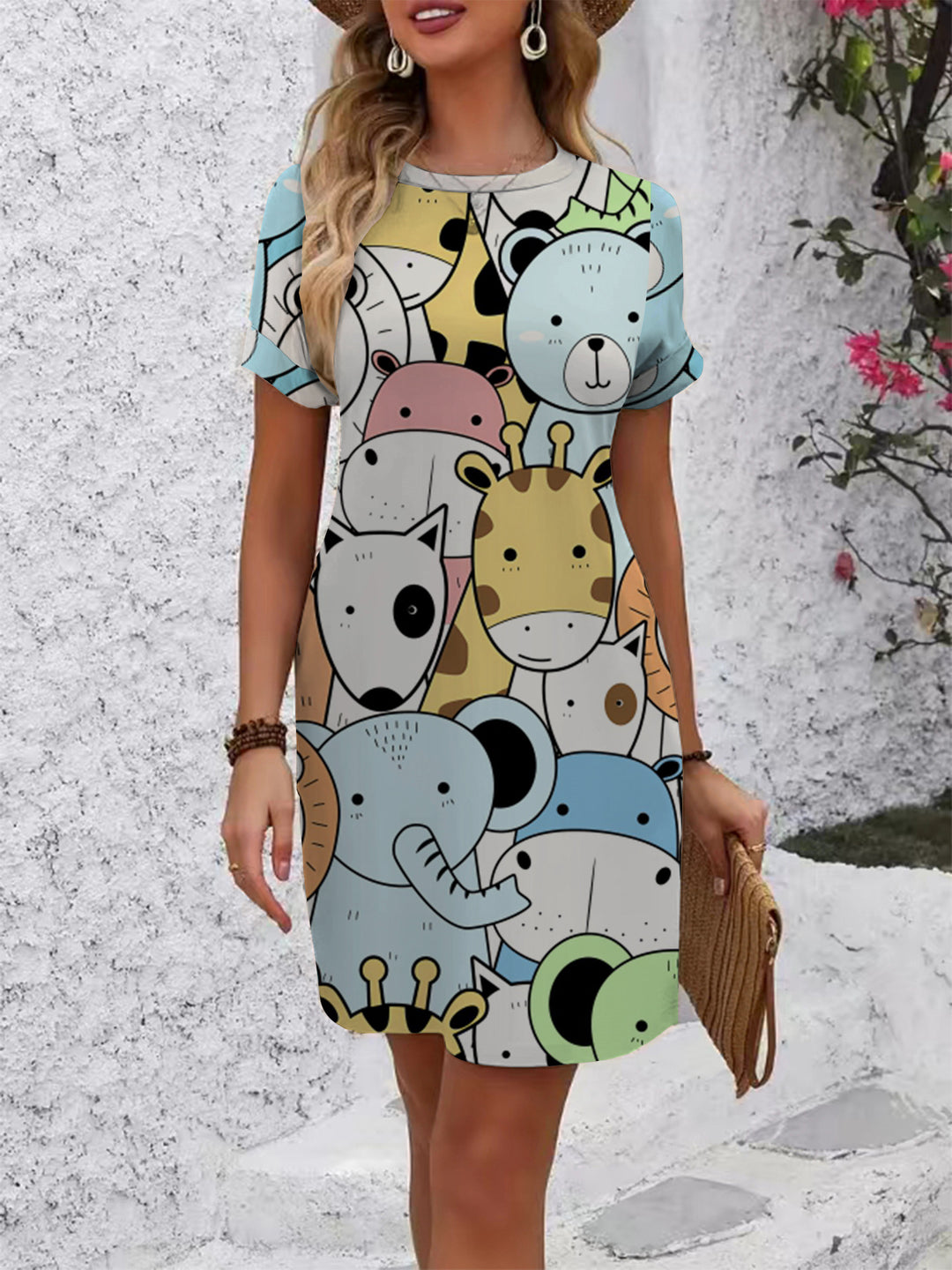 Damen lässiges Kurzarmkleid mit kreativem geometrischen Muster Drune