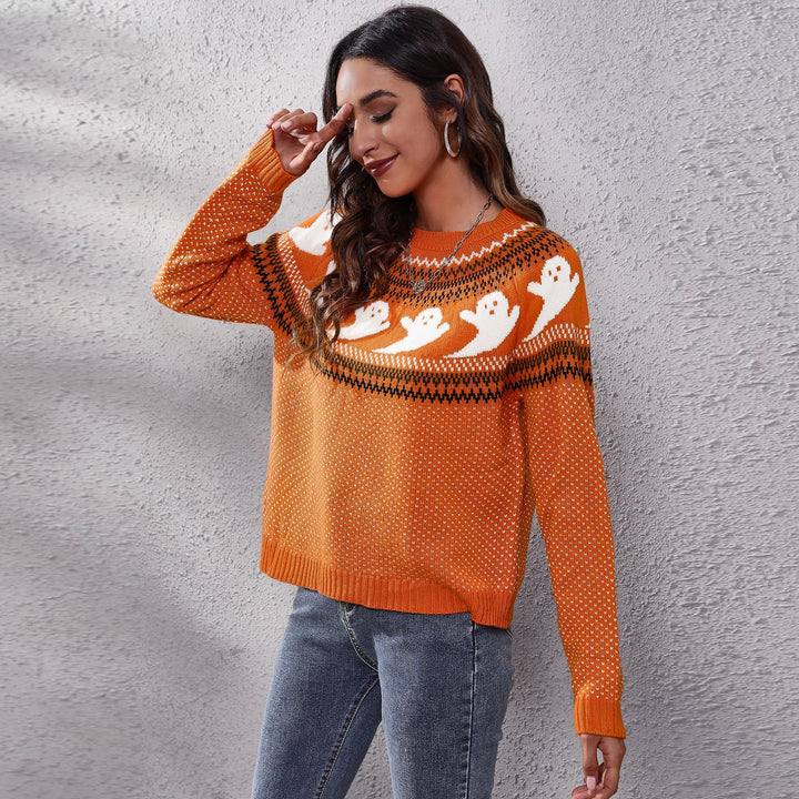 Damen Strickpullover mit gruseligem Geister-Motiv Drune