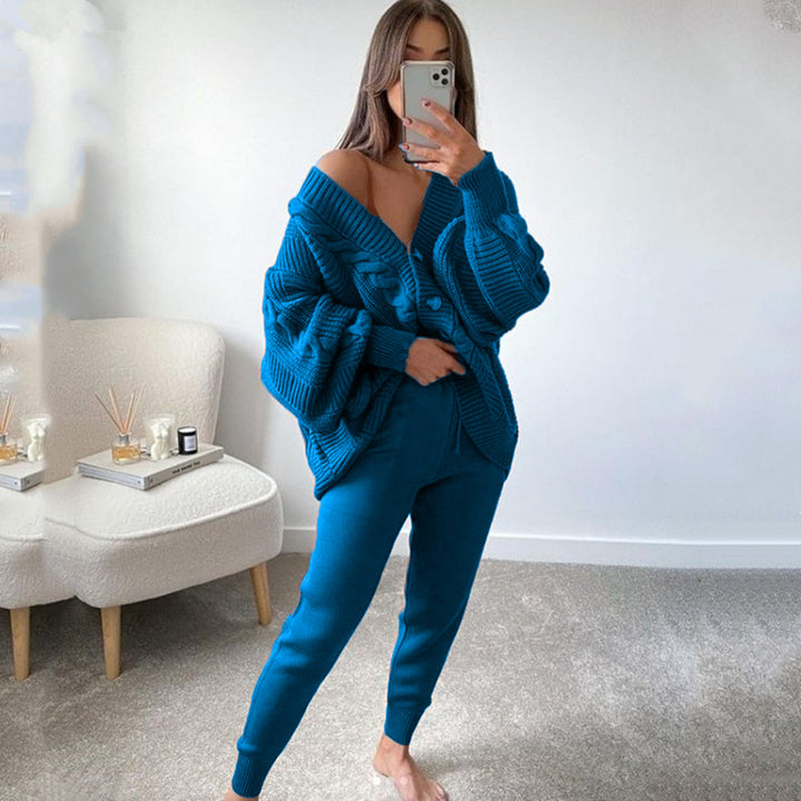 Damen Grobstrickjacke mit V-Ausschnitt und Knöpfen Drune