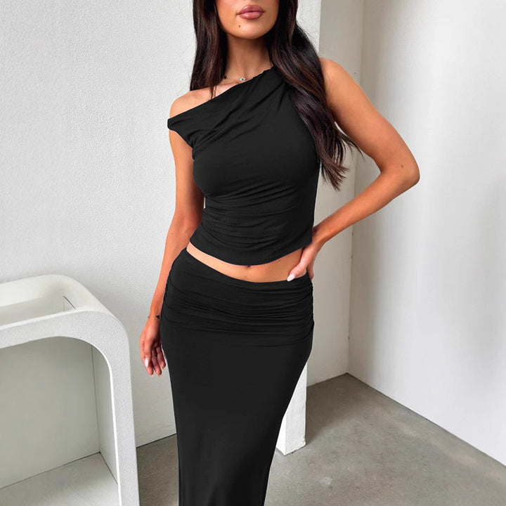 Damen Schickes Set mit asymmetrischem Oberteil und langem Rock Drune