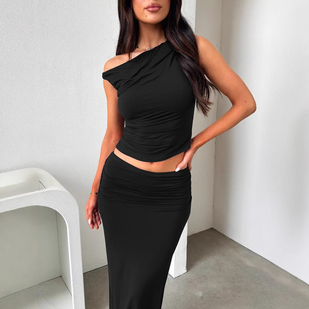 Damen Set aus schulterfreiem Top und Maxi-Rock in gerafftem Design Drune