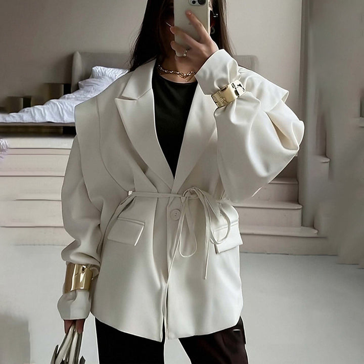 Damen nan taillierter Blumenblazer mit Bindegürtel und Reverskragen Drune