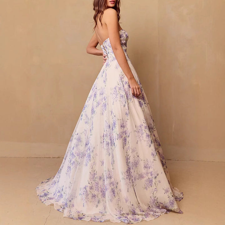 Damen Hochzeitskleid mit Sweetheart-Ausschnitt und floralem Chiffon-Design Drune