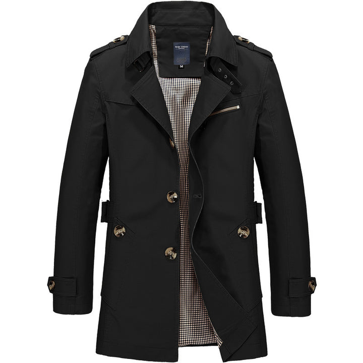 Herren nan legerer Baumwoll-Blazer mit Knopfleiste, aufgesetzten Taschen und gestreiftem Innenfutter Drune