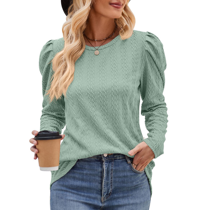 Damen elegantes Langarmshirt mit strukturiertem Muster und Puffärmeln Drune