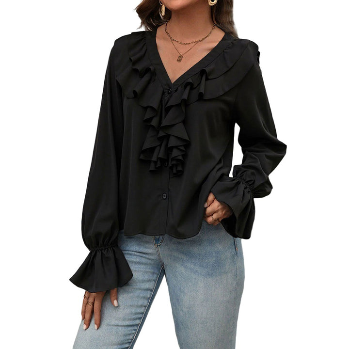 Damen Bluse mit eleganten Rüschendetails und schickem V-Ausschnitt Drune