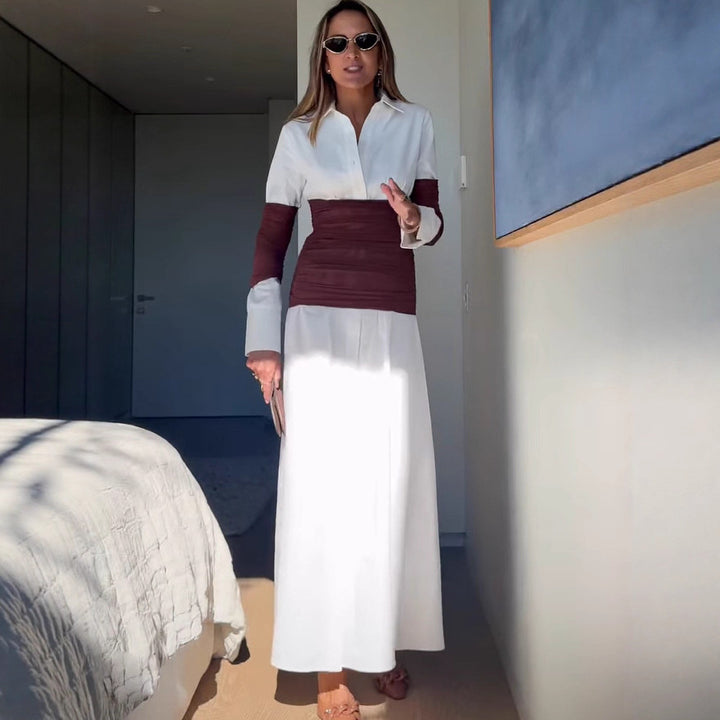 Damen Maxikleid mit innovativem Wickeldesign und modernen Kontrastdetails Drune