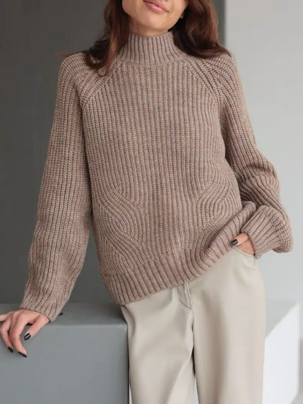 Damen Strickpullover mit hohem Kragen und strukturiertem Muster Drune