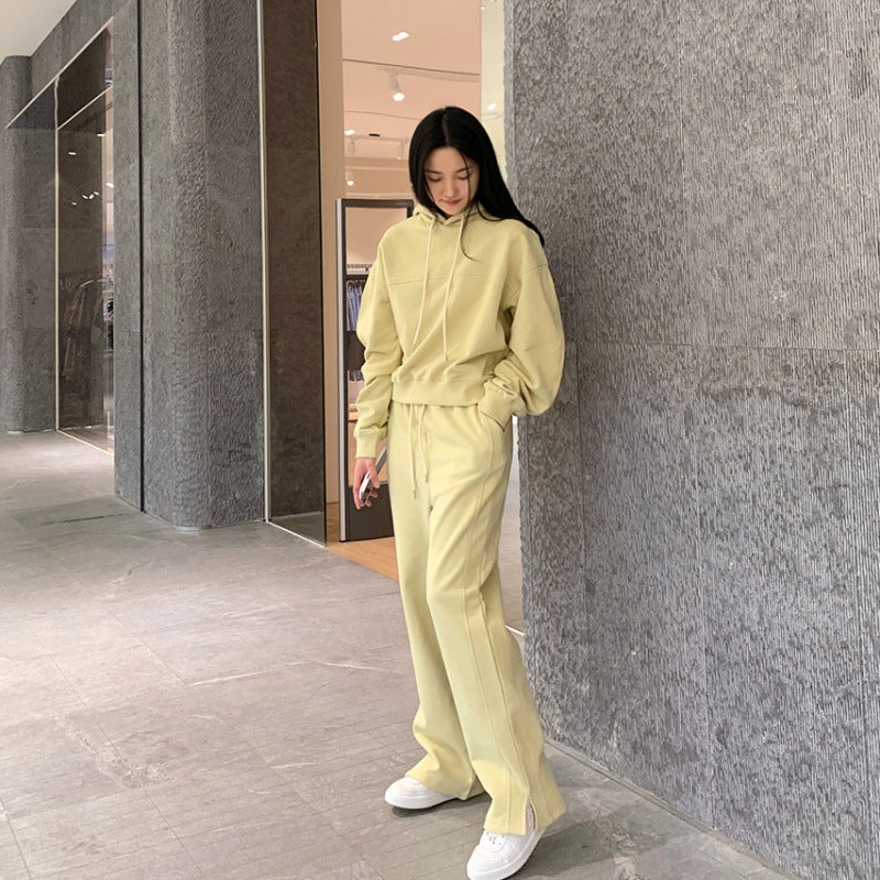 Damen modisches Loungewear-Set mit cropped Kapuzenpullover und bequemen Pants Drune